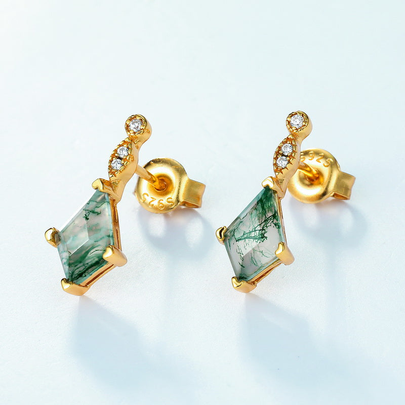 Whispering Moss Agate Stud Earrings