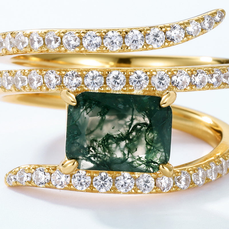 Mosslight Bloom Moss Agate Ring - Gold Plated